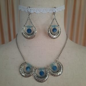 Ocean Blue Stone Necklace and Earrings